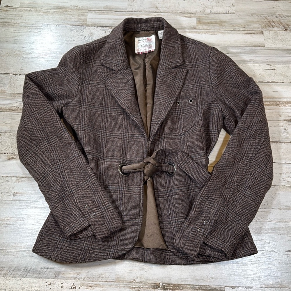 Triple Five Soul 100% Wool Brown Plaid Blazer
